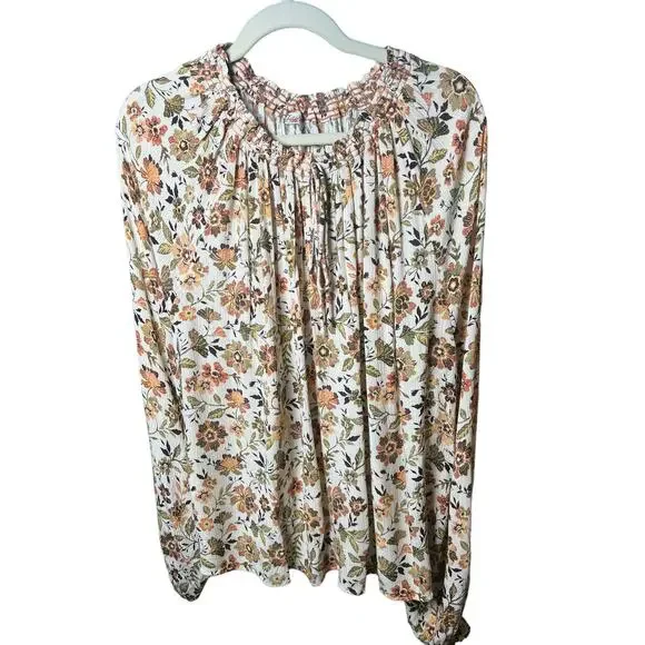 Faherty Floral Blouse in Cream and Brown - Picture 3 of 8